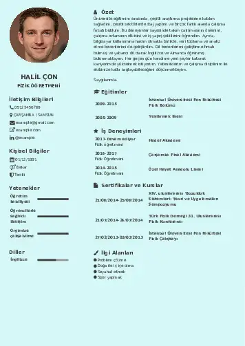 Fizik Öğretmeni CV Örnekleri cv indir